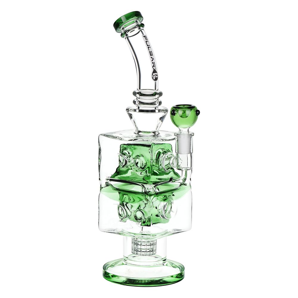 Pulsar ~ Double Swiss Perc Blocks Glass Water Pipe - 12.5" / 14mm F / Blue