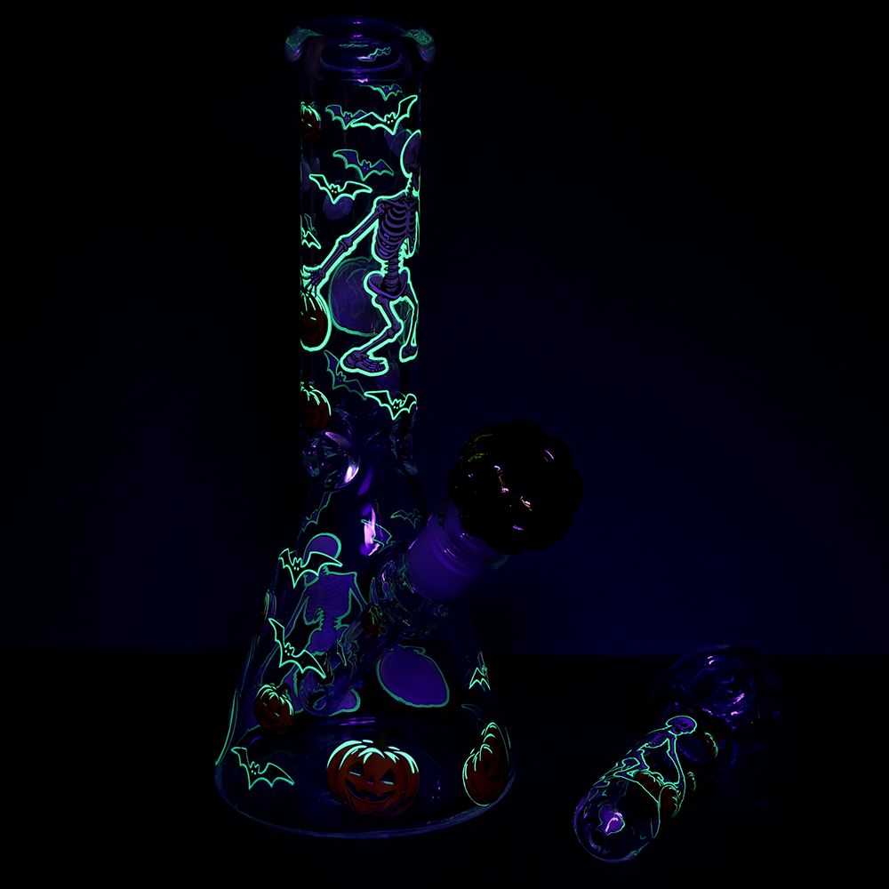Pulsar ~ Halloween Ball Herb Pipe Glow Duo - 10" / 14mm F