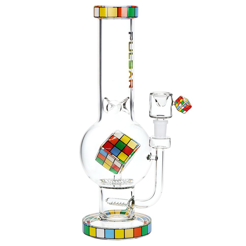 Pulsar ~ Rubik's Cube Perc Bubble Base Glass Water Pipe - 12.5"