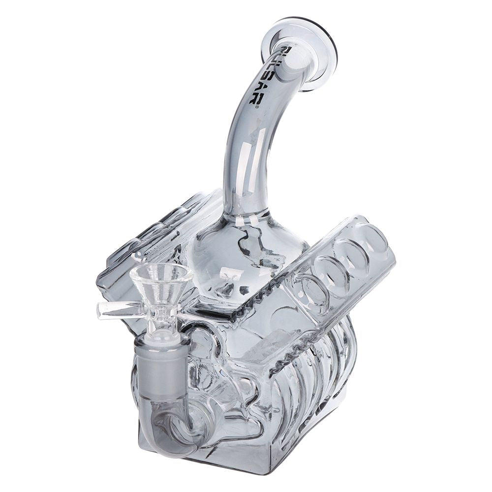 Pulsar - V8 Engine Electroplated Glass Water Pipe - 6.5" / 14mm F / Smoke