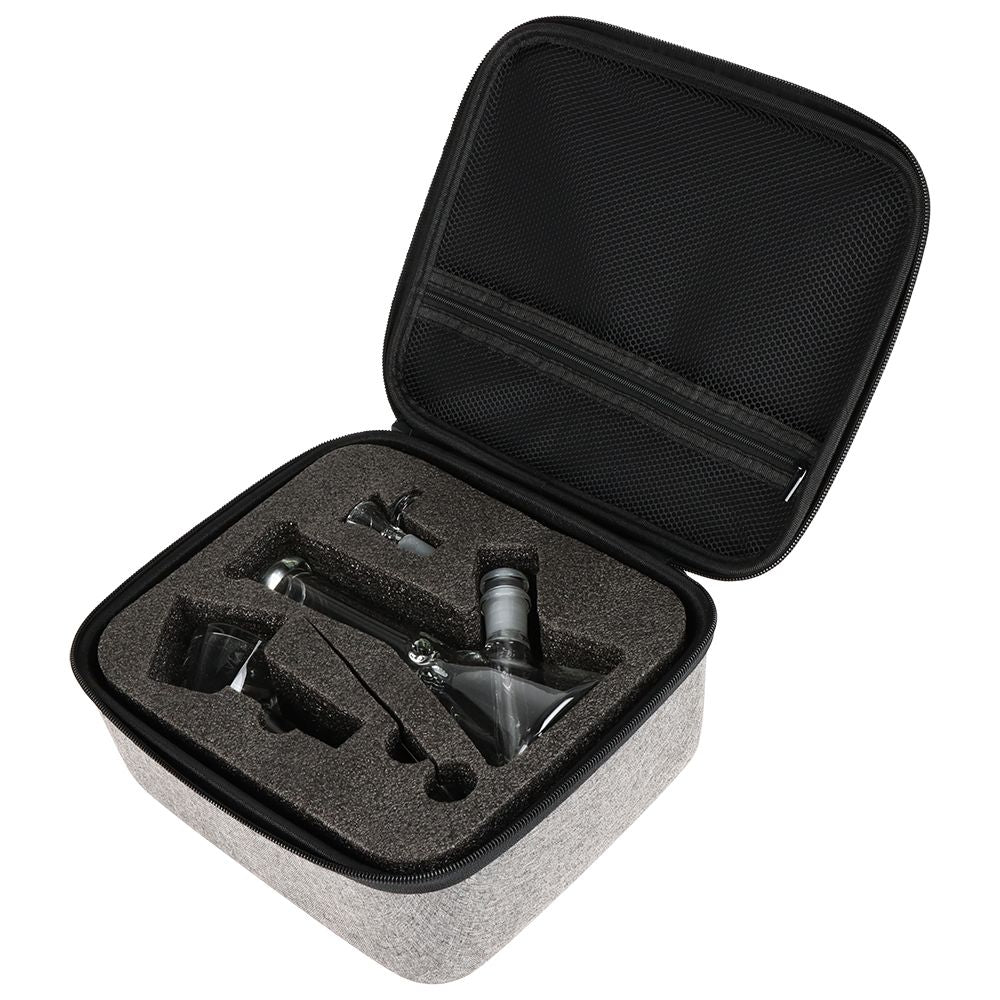 Pulsar ~ Slant Neck Beaker Glass Water Pipe Zippered Case Travel Kit - 7" / Clear