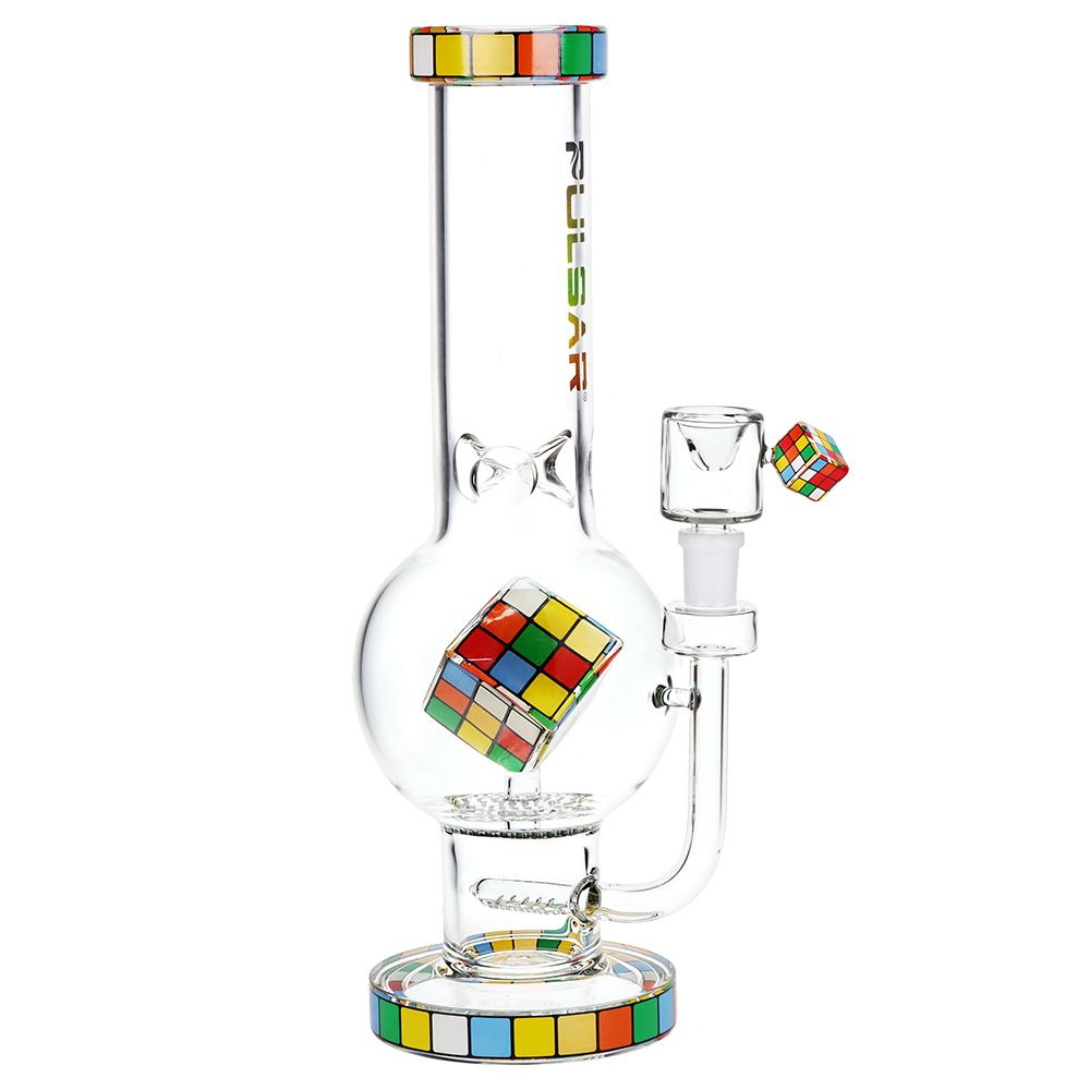 Pulsar ~ Rubik's Cube Perc Bubble Base Glass Water Pipe - 12.5"