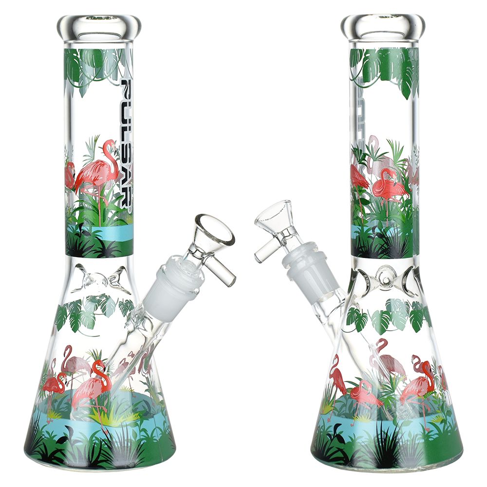 Pulsar ~ Chillin' Flamingos Glass Beaker Water Pipe | 14mm F