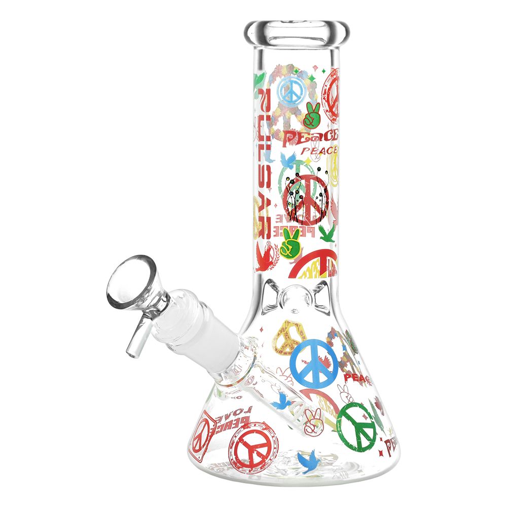 Pulsar ~ World Peace Beaker Glass Water Pipe - 7.75" / 14mm F