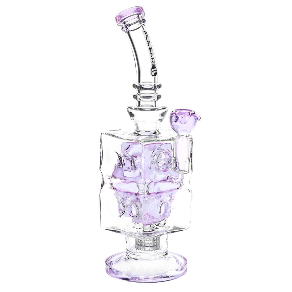 Pulsar ~ Double Swiss Perc Blocks Glass Water Pipe - 12.5" / 14mm F / Blue