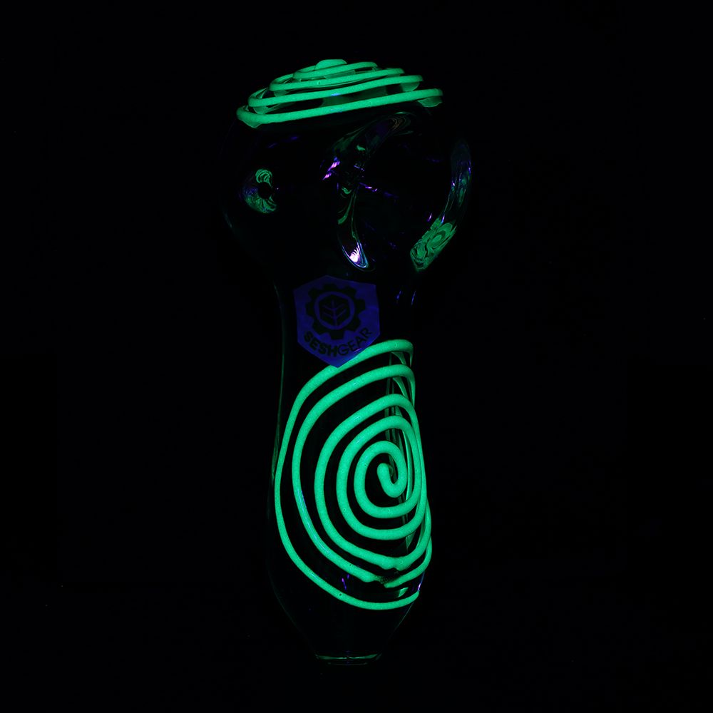 SeshGear Glowing Squiggles Glass Spoon Pipe - 4" / Assorted Colors 3ct