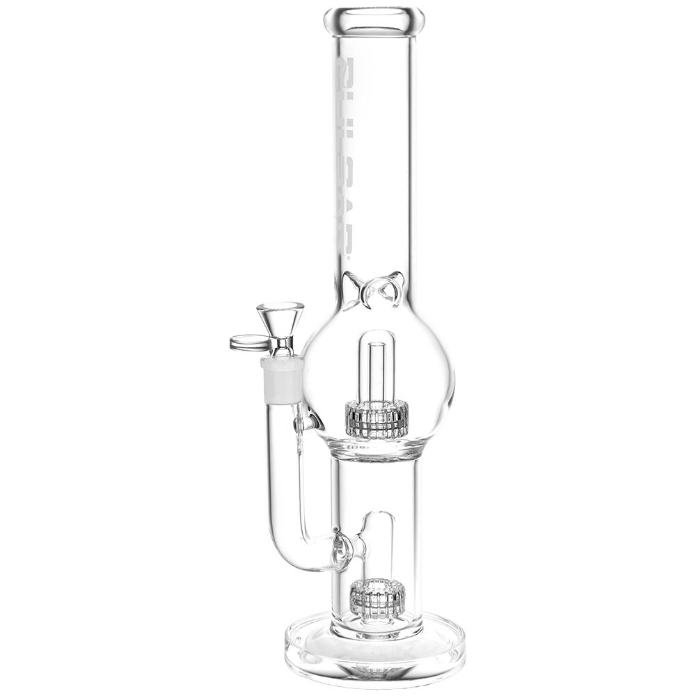 Pulsar ~ Double Chamber Bubble Glass Water Pipe - 14" / 14mm F / Clear
