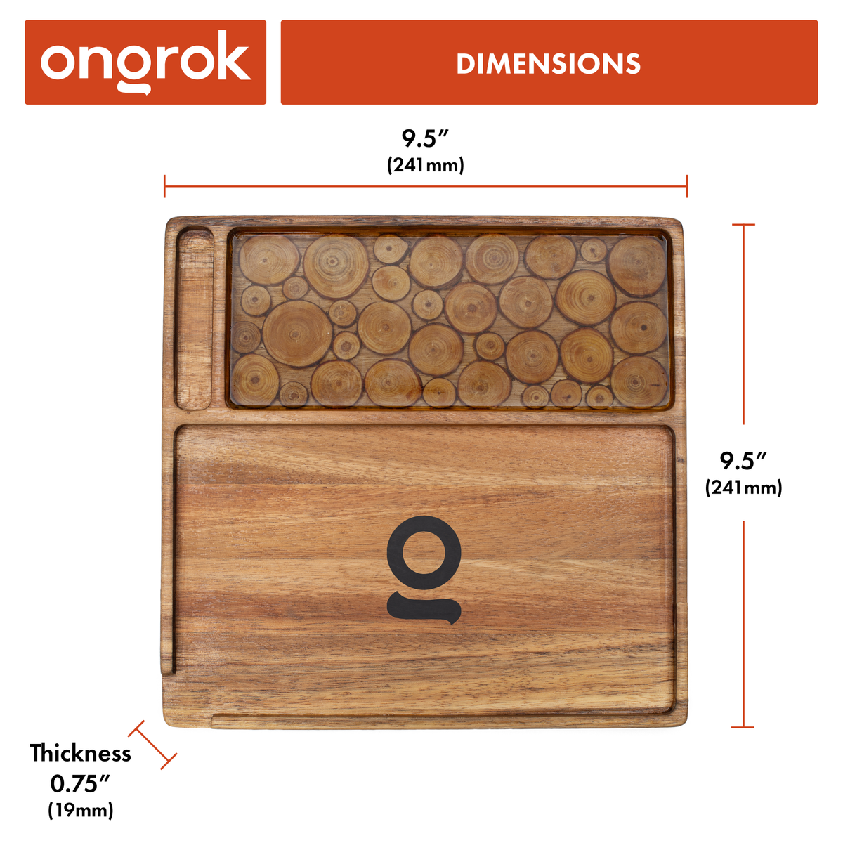Ongrok - Premium Natural Acacia Wood Tray | 9.5" x 9.5"