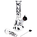 Pulsar ~ Superstitious Kitty GLOW Glass Herb Pipe Duo - 9.75" / 14mm F