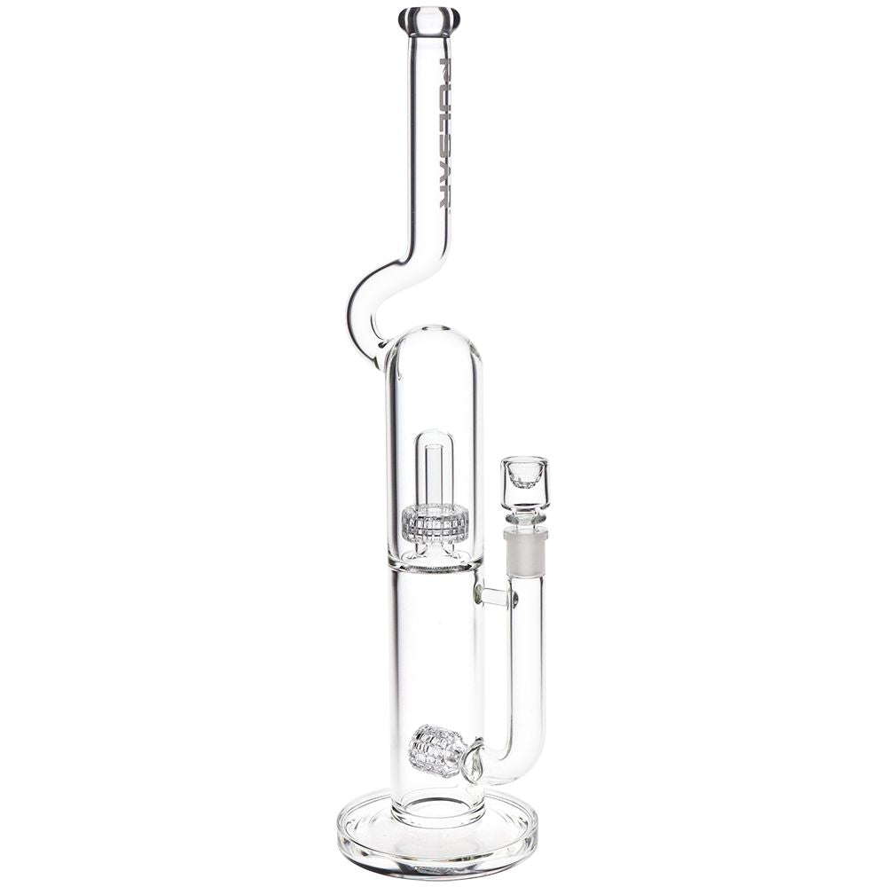 Pulsar~  Kink Neck Double Chamber Chugger Glass Water Pipe - 17.25" / 14mm F