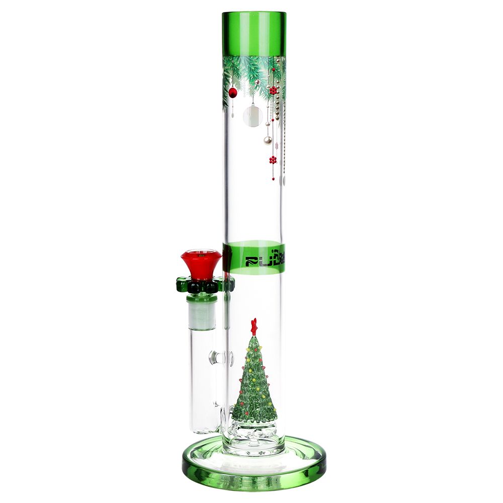 Pulsar ~ Christmas Tree Perc Glass Straight Tube Water Pipe - 13" / 14mm F
