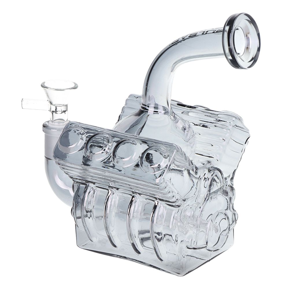 Pulsar - V8 Engine Electroplated Glass Water Pipe - 6.5" / 14mm F / Smoke