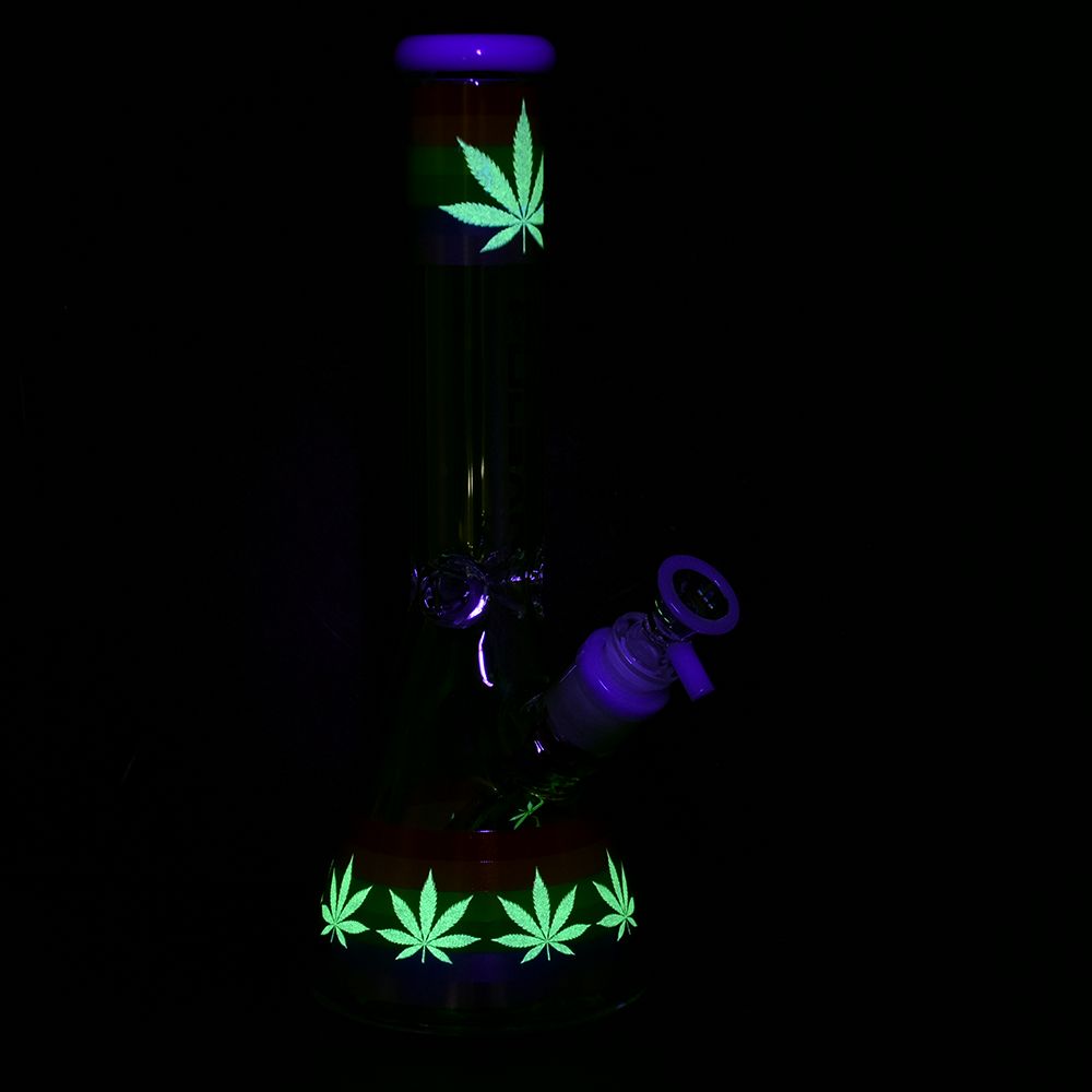 Pulsar ~ Rainbow Pride Glow Glass Beaker Water Pipe - 10"