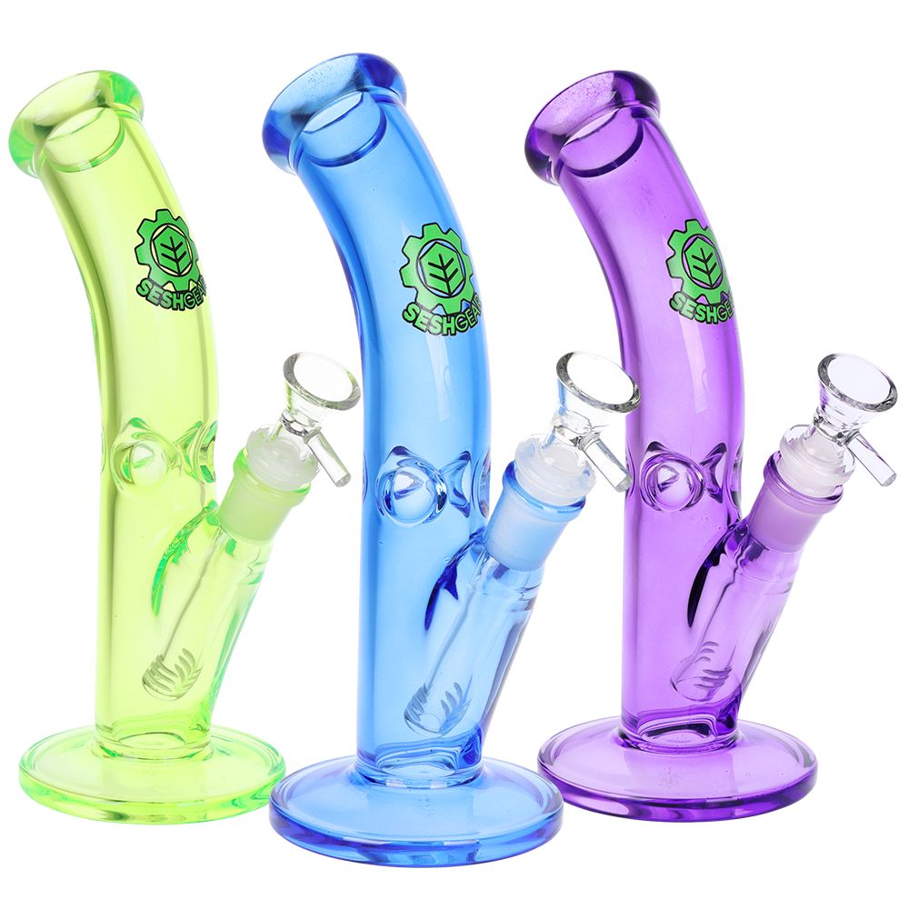 SeshGear ~ Lean Back Bent Tube Colored Glass Water Pipe | 9" | 14mm F