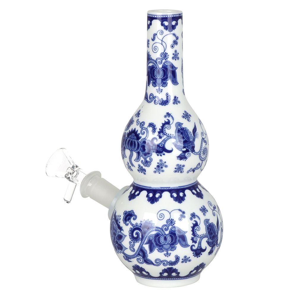 SeshGear ~ Chinese Vase Ceramic Water Pipe - 7.75" / 14mm F / Double Bubble Base