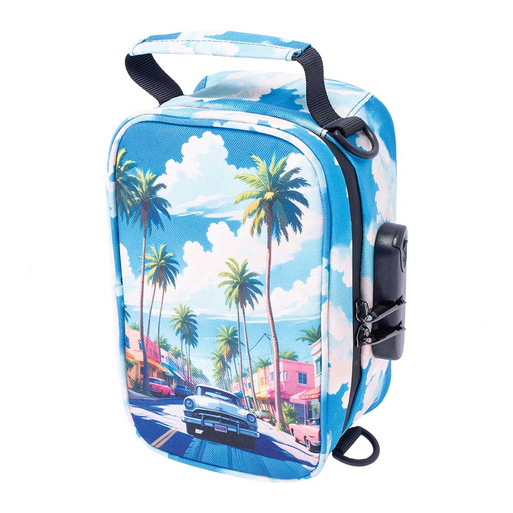 8.5IN X 5.5IN X 4.5IN SMELLPROOF BAG - PALM CITY RETRO