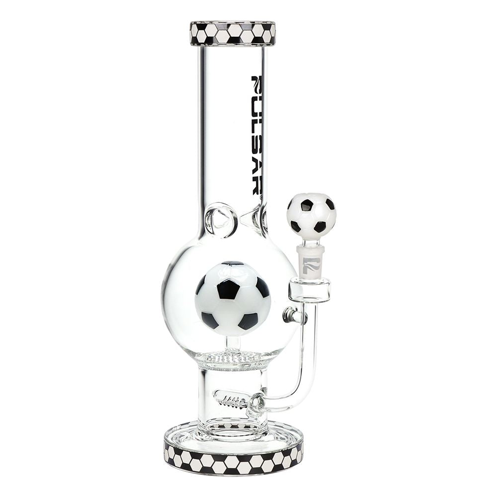 Pulsar ~ Soccer Celebration Bubble Base Glass Water Pipe - 12.6" / 14mm F