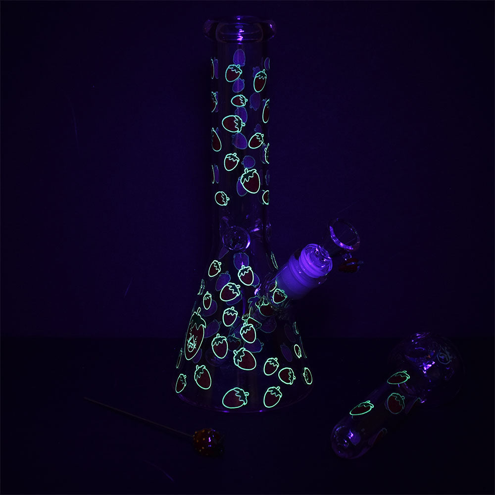 Pulsar ~ Fruit Series Strawberry Cough Herb Pipe Glow Duo - 10" / 14mm F