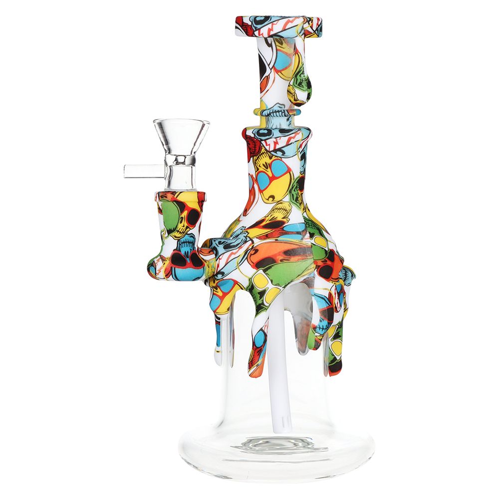 Masked Silicone & Glass Water Pipe - 7.5" / 14mm F / Designs Vary
