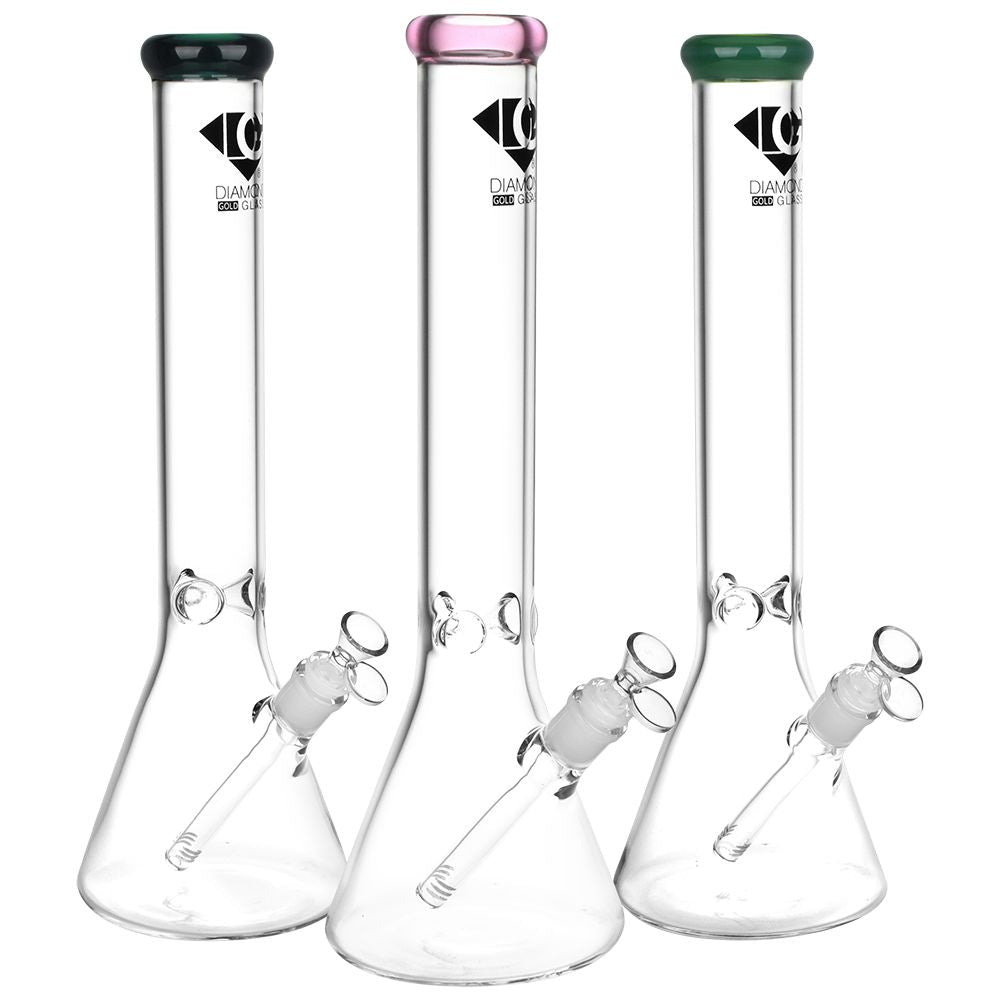 Diamond Glass - Gold Classic Beaker Water Pipe - 16.25" / 14mm F