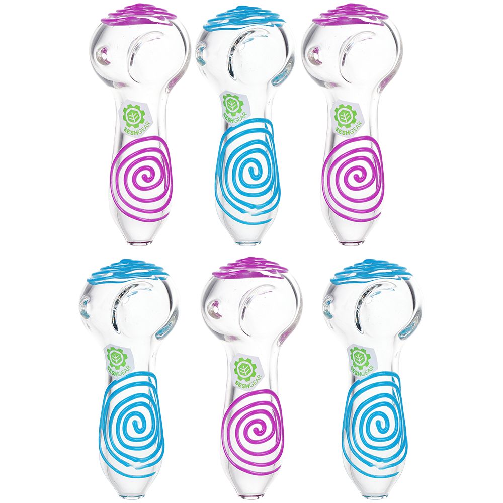 SeshGear Glowing Squiggles Glass Spoon Pipe - 4" / Assorted Colors 3ct