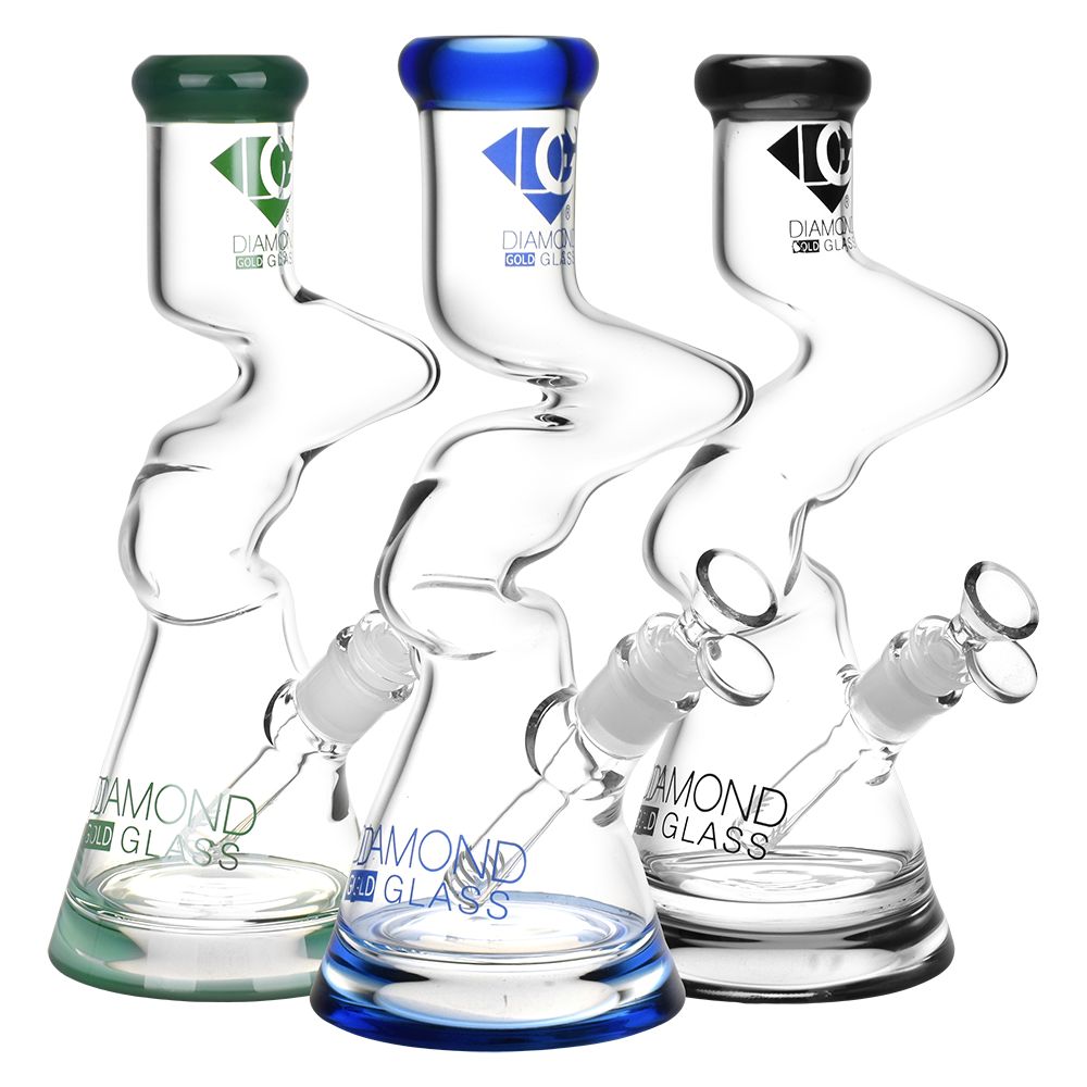 Diamond Glass - Gold Zong Beaker Water Pipe - 11" / 14mm F / Colors Vary