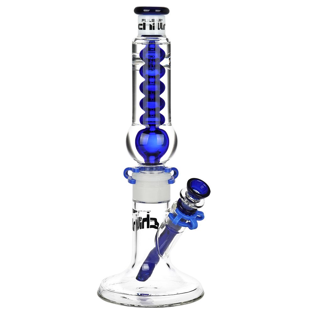 Pulsar ~ Chillr Glycerin Straight Tube Glass Water Pipe - 13" / 14mm F / Blue