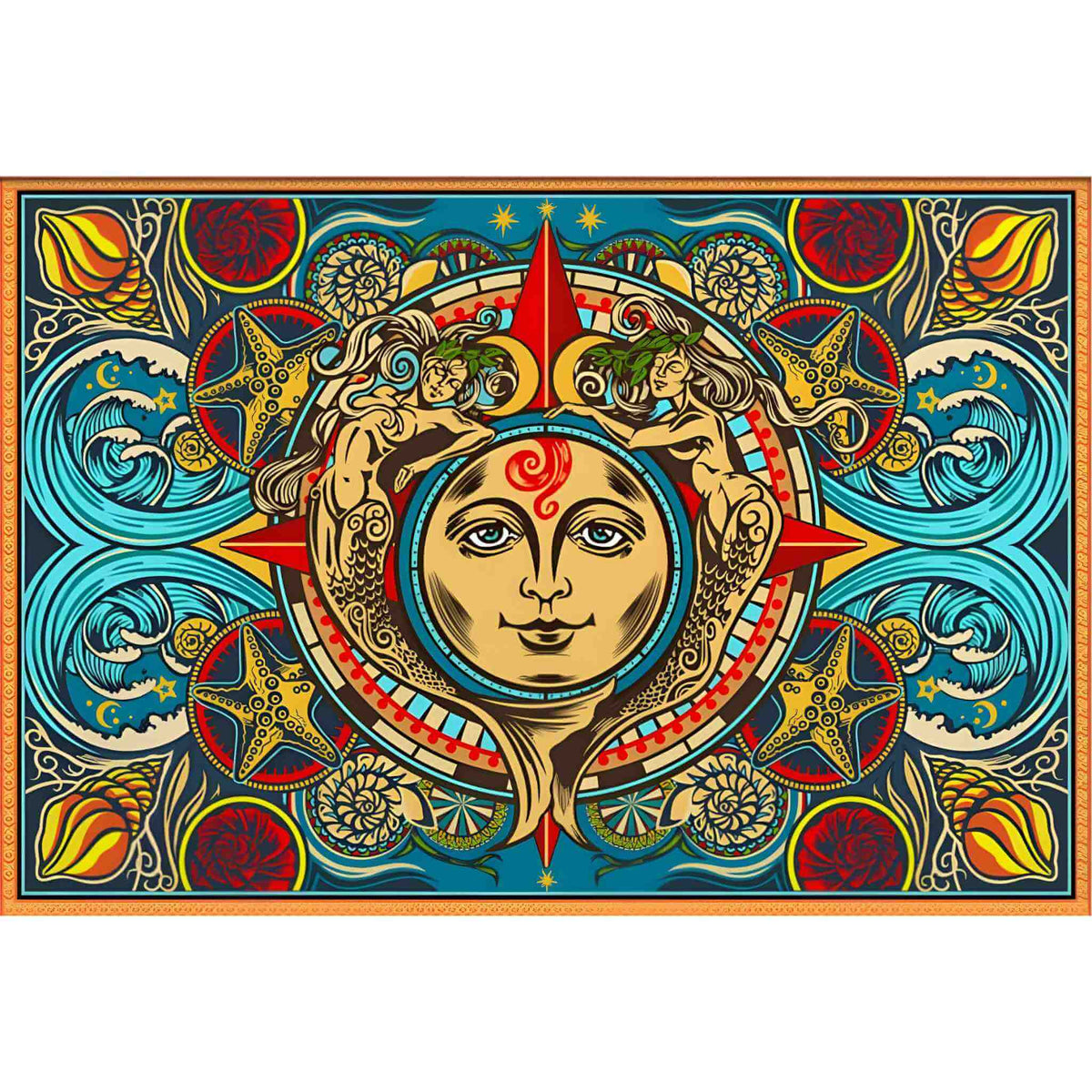 3-D Mermaid, Sun, and Moon Tapestry