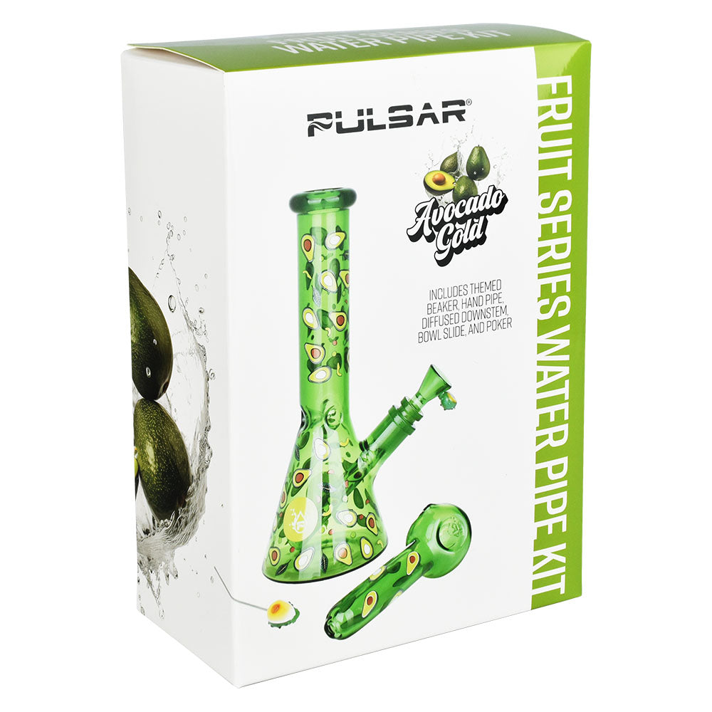 Pulsar ~ Fruit Series Avocado Gold Herb Pipe Glow Duo - 10" / 14mm F
