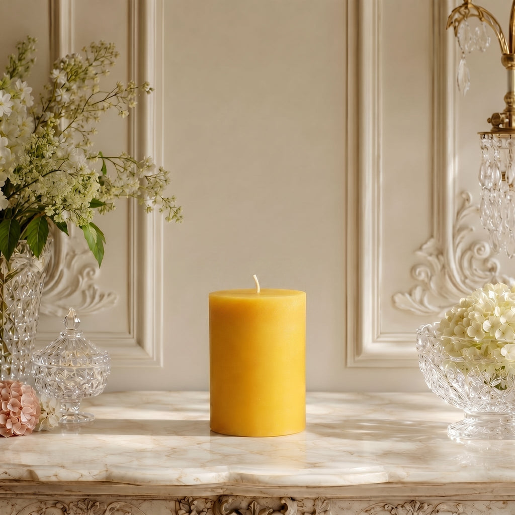 3x4 Inch Yellow Beeswax Pillar Candle