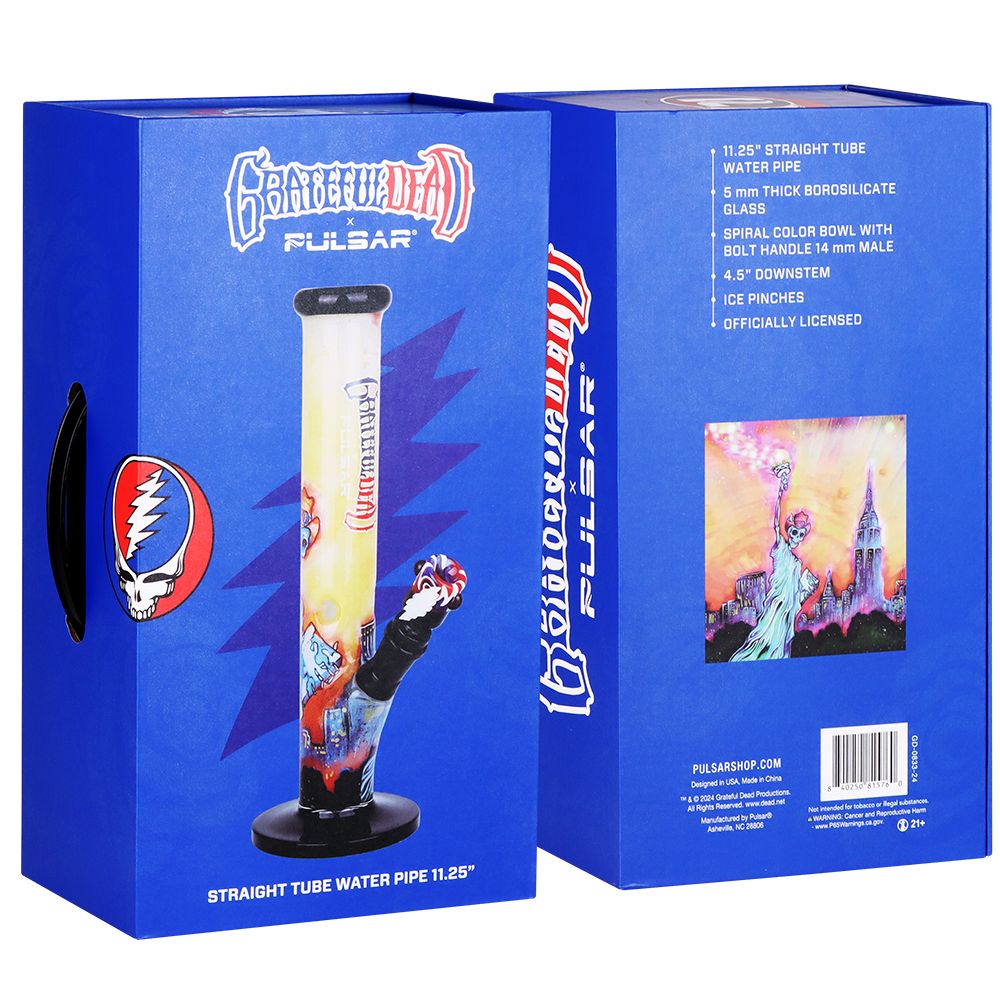 Pulsar ~ The Grateful Dead x Pulsar Inside Print Straight Tube Glass Water Pipe | 11.25" | 14mm F
