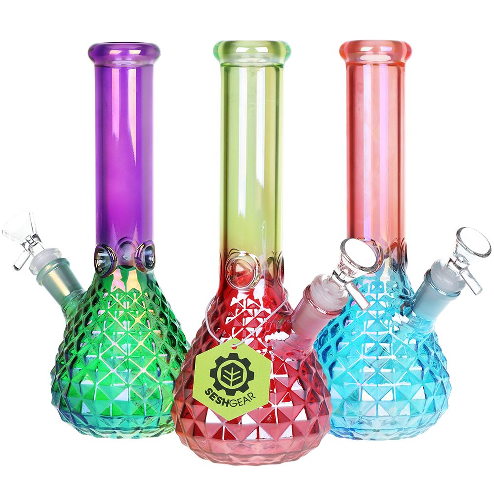 SeshGear ~ Vintage Vase Ombre Glass Water Pipe - 9.75" / 14mm F / Colors Vary 3ct