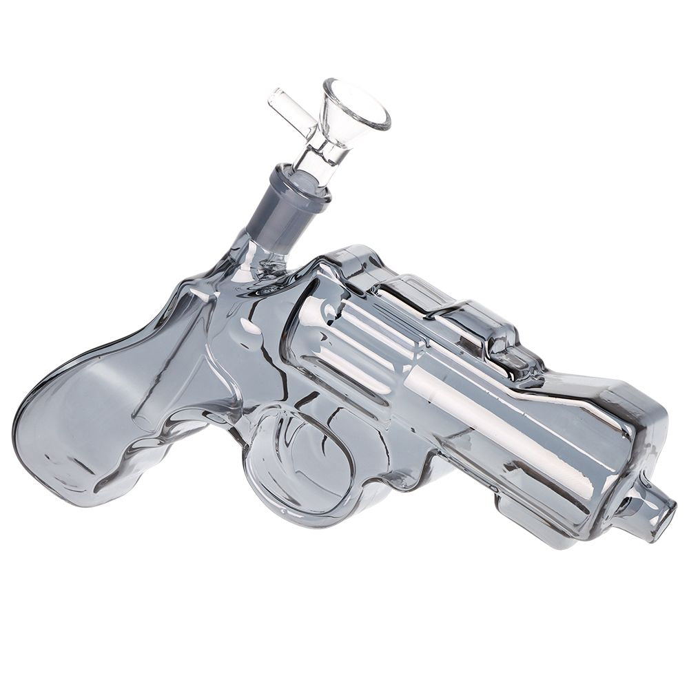 SeshGear - Snub Nose Revolver Glass Water Pipe - 7.5" / 14mm F / Clear, smoke, electroplated 3ct