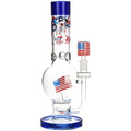 Pulsar ~ American Flag Celebration Bubble Base Glass Water Pipe - 13" / 14mm F
