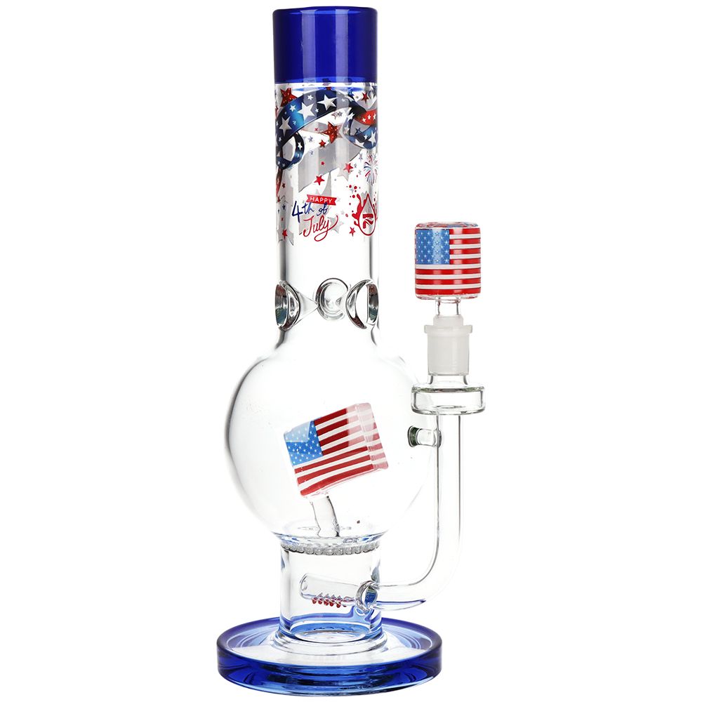 Pulsar ~ American Flag Celebration Bubble Base Glass Water Pipe - 13" / 14mm F