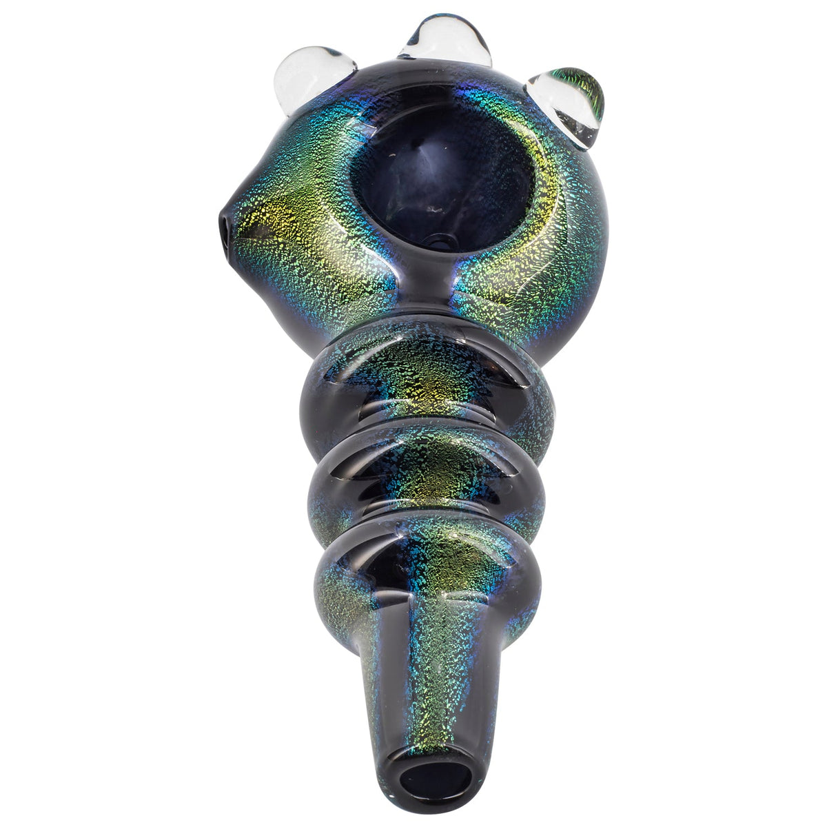 LA Pipes - Solid Blue Dichro Maria Ringed Spoon Pipe