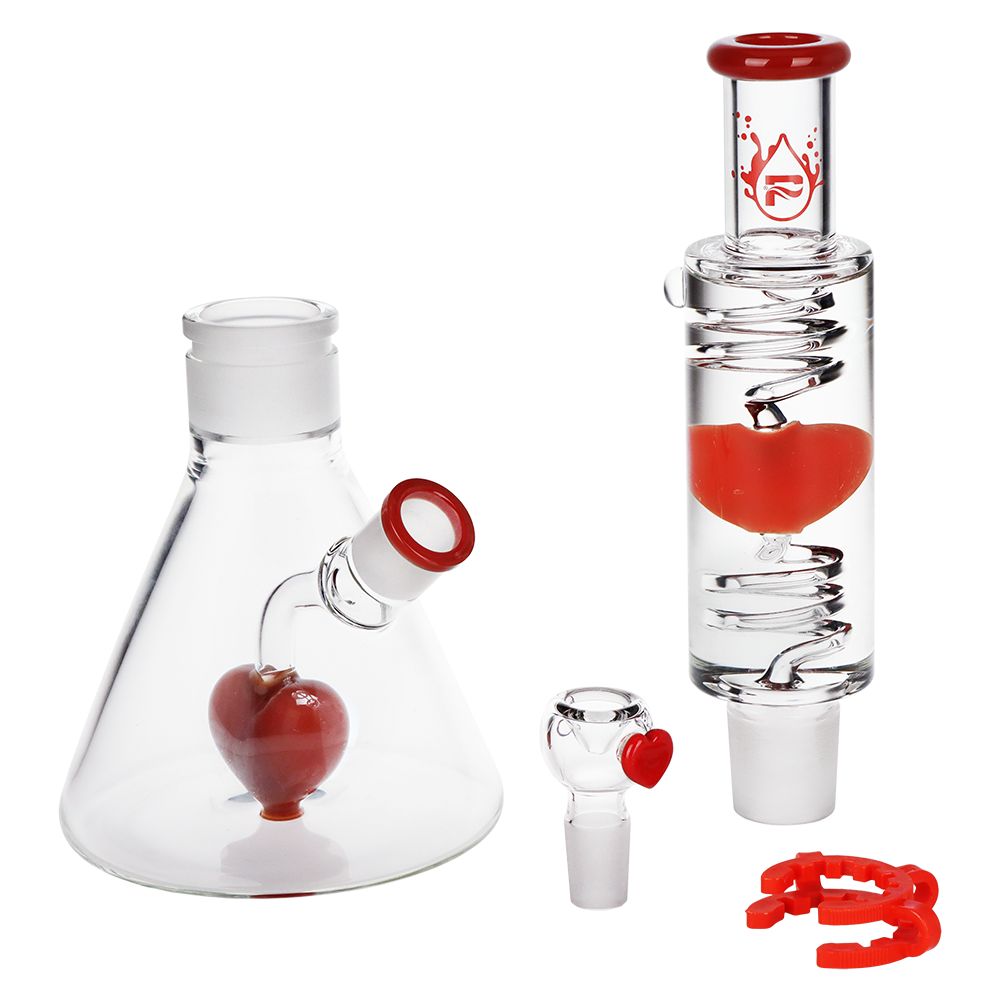 Pulsar ~ Love Heart Beat Glycerin Beaker Glass Water Pipe - 14" / 19mm F