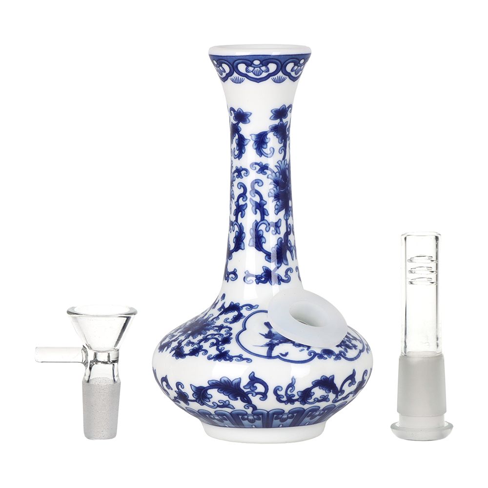 SeshGear ~ Chinese Vase Ceramic Water Pipe - 5.5" / 14mm F / Oval Base