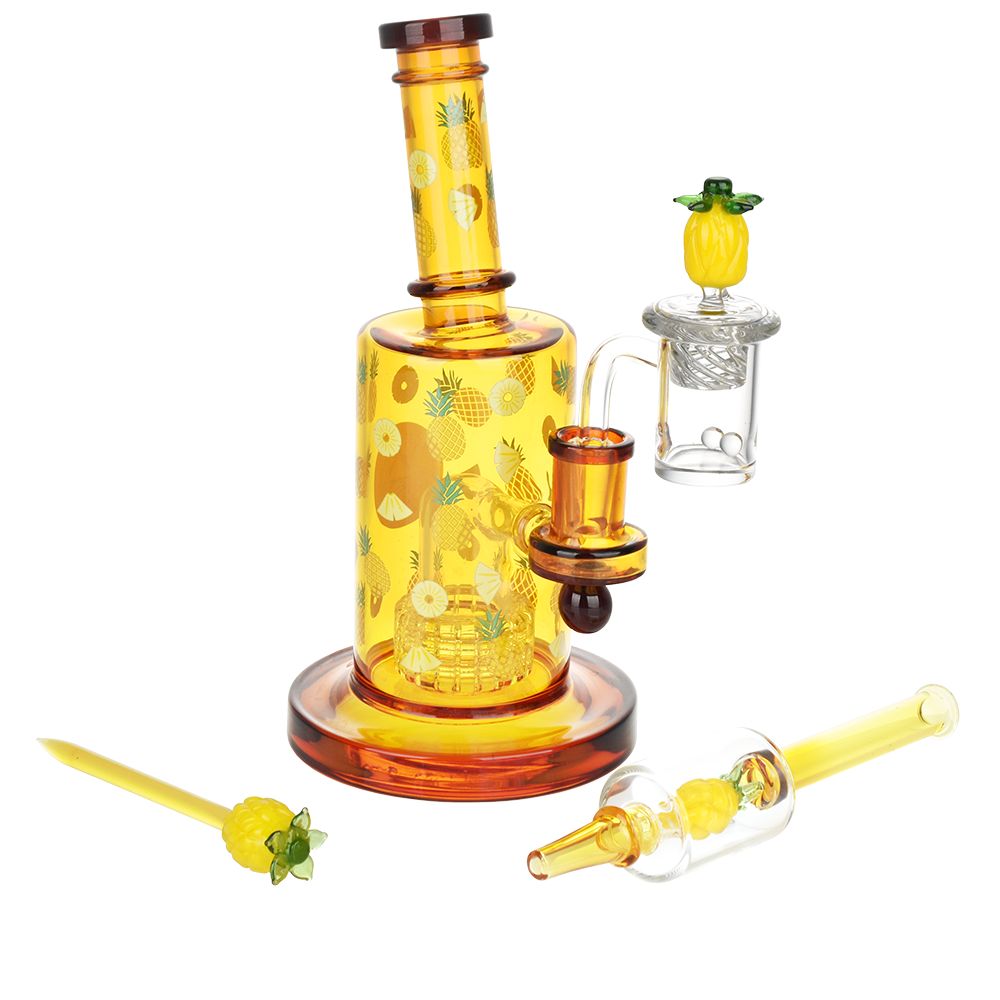 Pulsar ~ Fruit Series Pineapple Express Glow In The Dark Dab Rig Kit - 8" / 14mm F