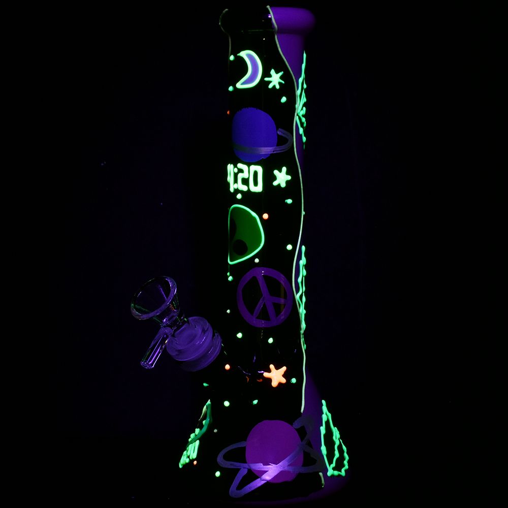 Beam Me Up420 Beaker Glow In The Dark Glass Water Pipe - 9.5" / 14mm F