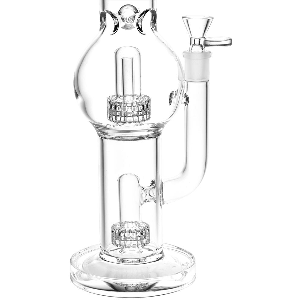 Pulsar ~ Double Chamber Bubble Glass Water Pipe - 14" / 14mm F / Clear