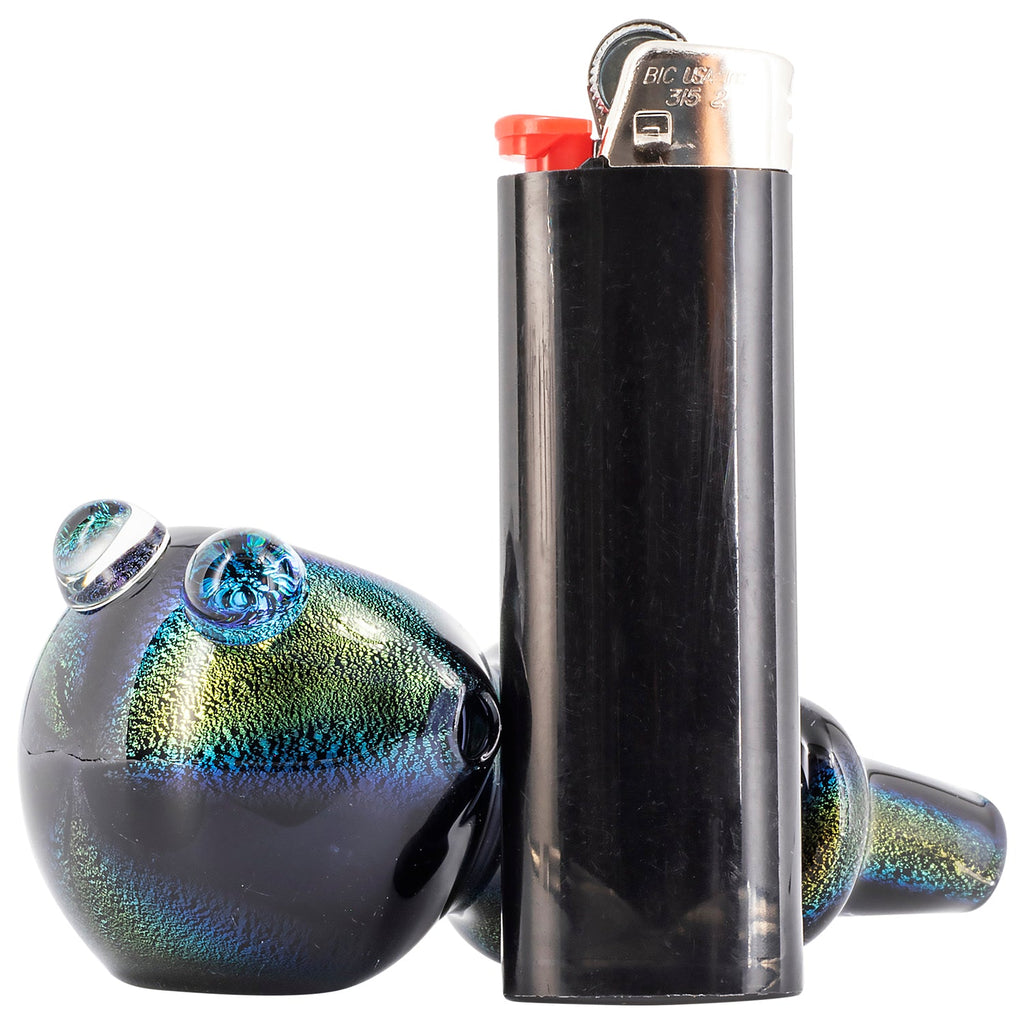 LA Pipes - Solid Blue Dichro Maria Ringed Spoon Pipe