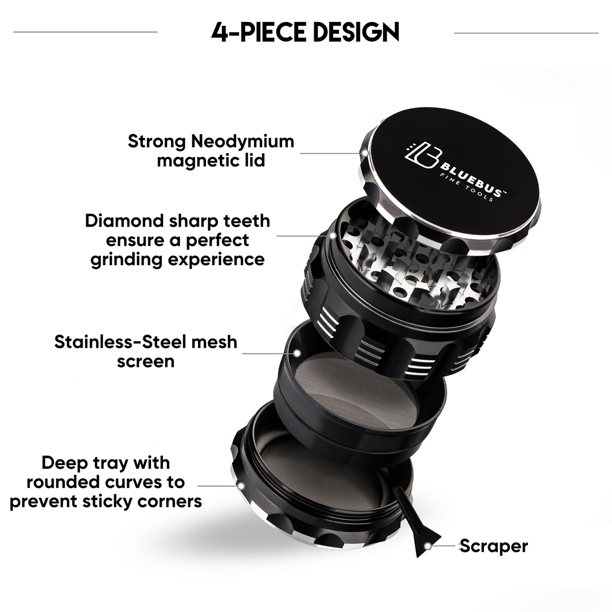 BLUEBUS - GA 4-Piece Aluminum Herb Grinder – 2-Inch Compact | BlueBus Fine Tools