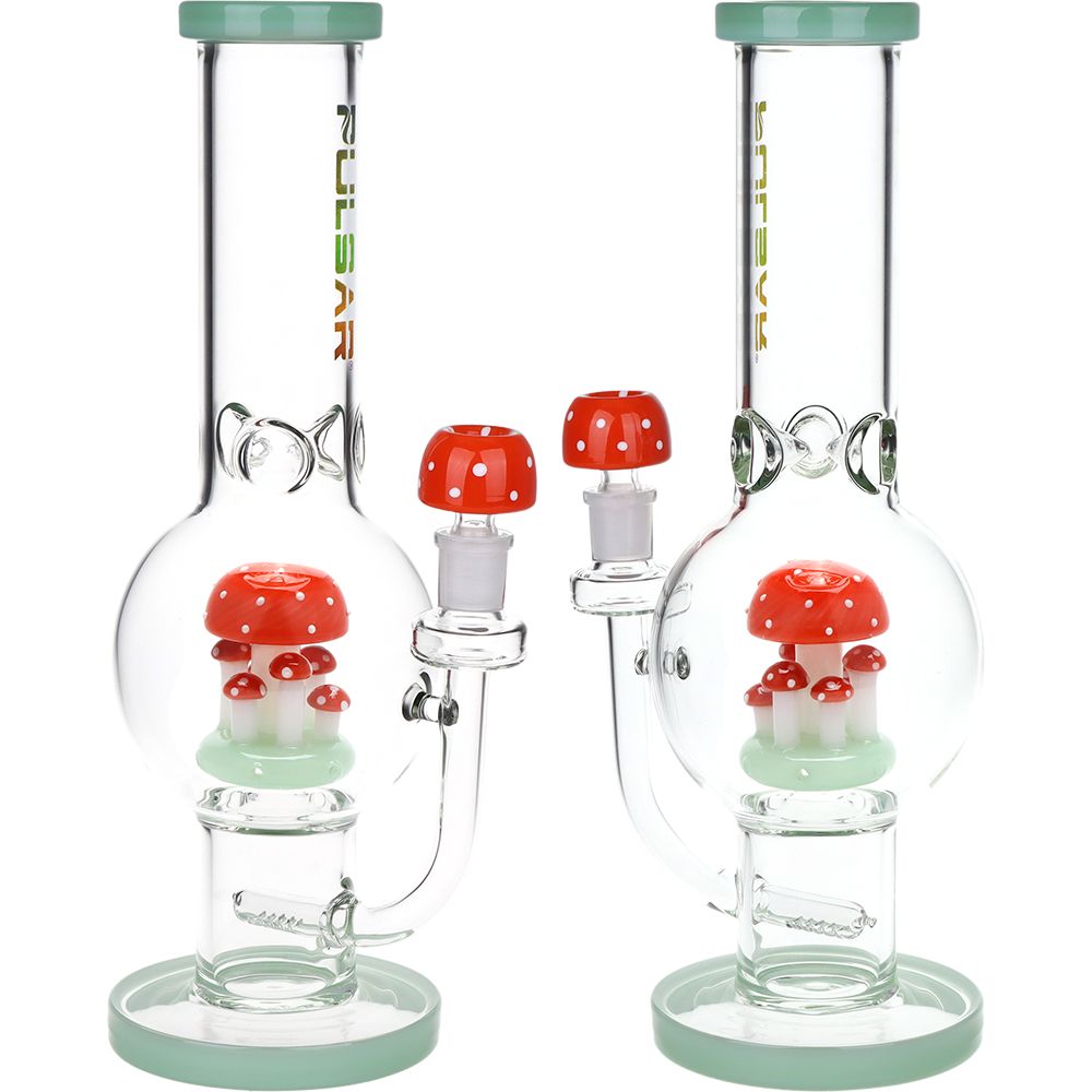 Pulsar ~ Shroom Colony Perc Bubble Base Glass Water Pipe - 12.5" / 14mm F