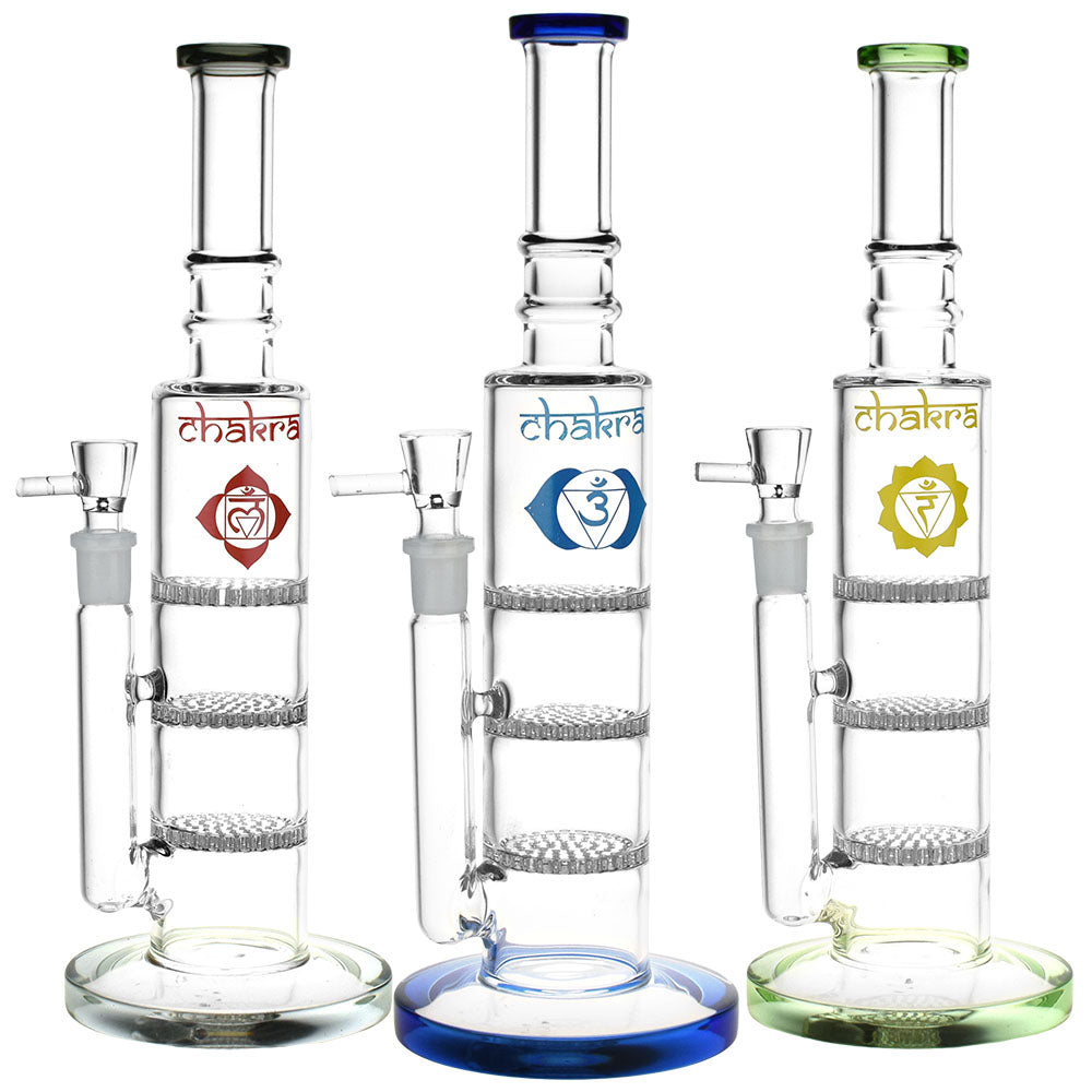Chakra Glass - Rising Awareness Chakra Glass Water Pipe - 12" / 14mm F / Colors Vary