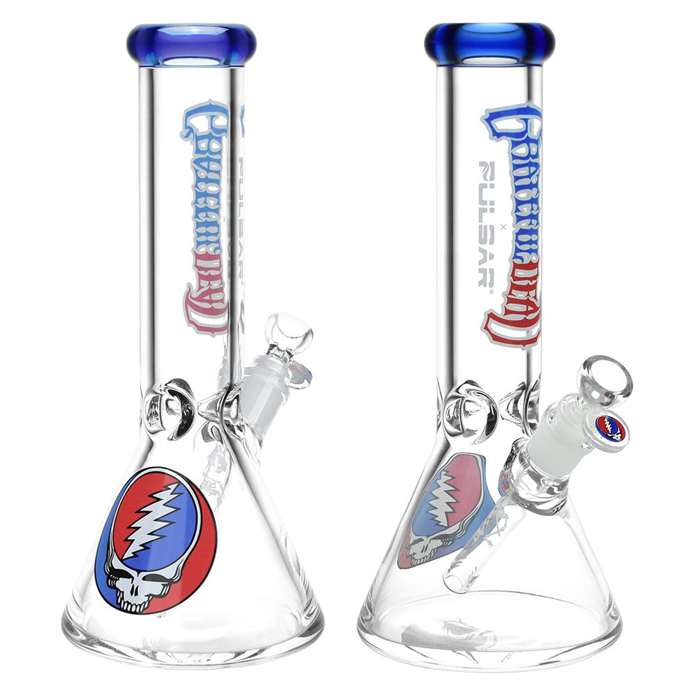 Pulsar ~ Grateful Dead x Pulsar Steal Your Face Beaker Glass Water Pipe - 11.75" / 14mm F