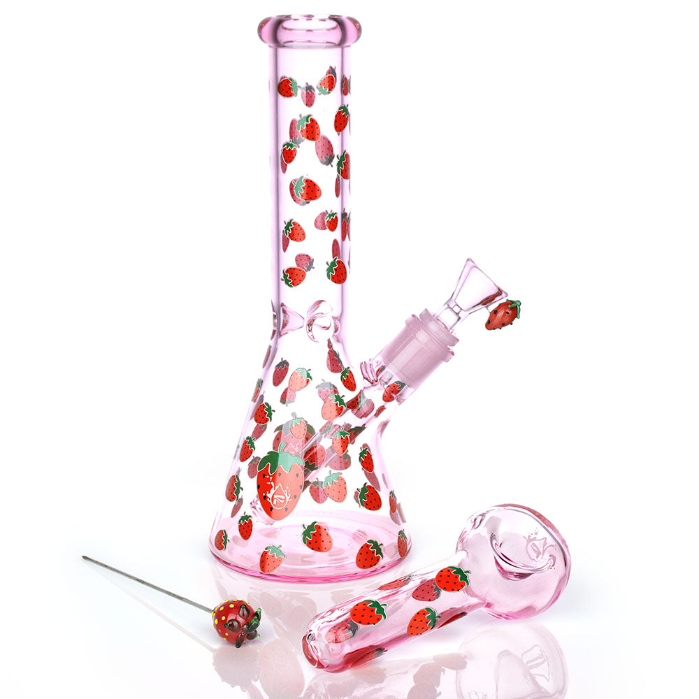 Pulsar ~ Fruit Series Strawberry Cough Herb Pipe Glow Duo - 10" / 14mm F
