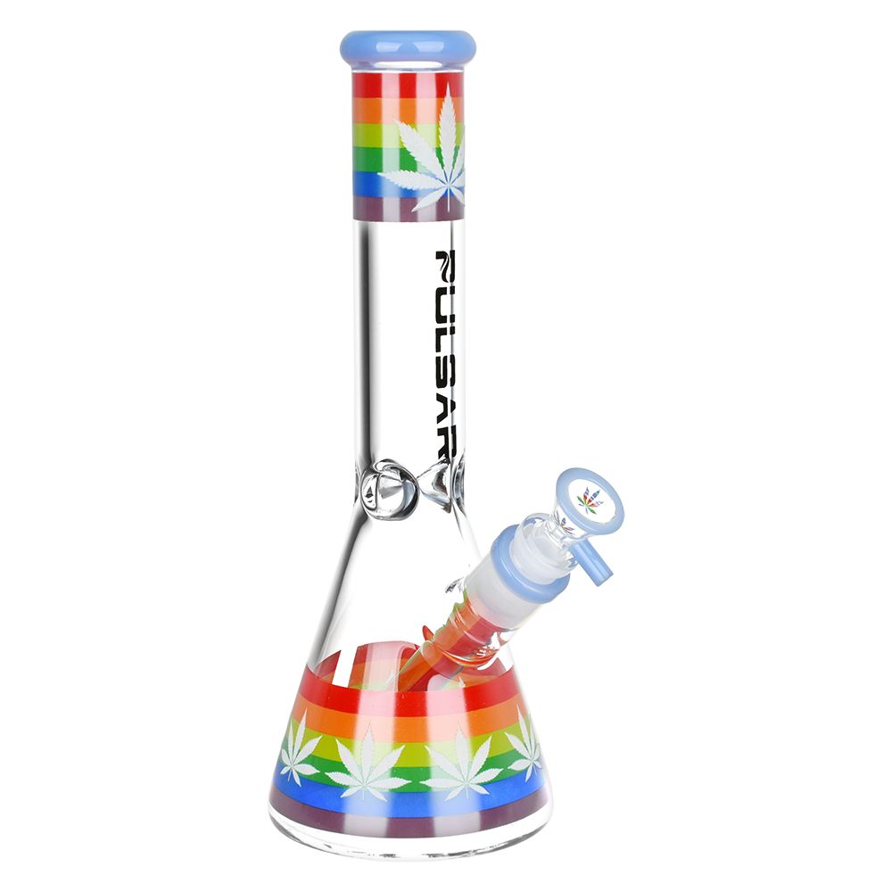 Pulsar ~ Rainbow Pride Glow Glass Beaker Water Pipe - 10"