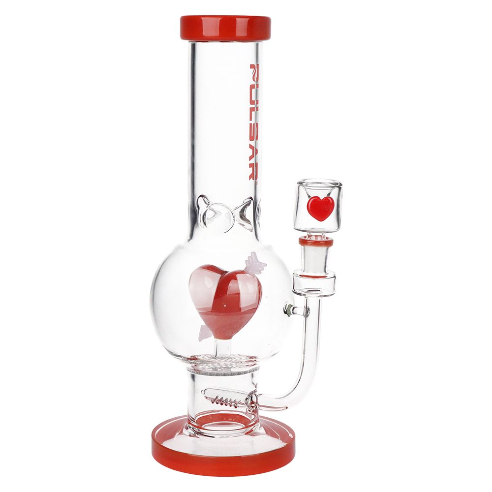 Pulsar ~ Cupids Heart Bubble Base Glass Water Pipe - 12" / 14mm F