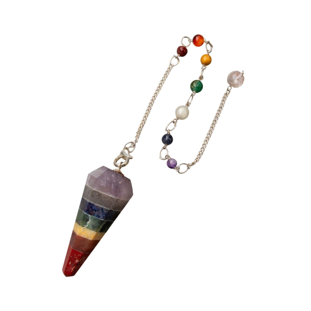 7 Chakra Faceted Pendulum with 7 Chakra Stones